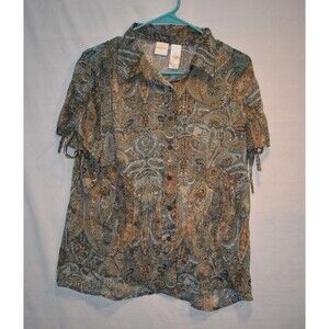 Emma James Blouse Womens 14 Semi Sheer Top Multicolor Short Sleeves Buttons